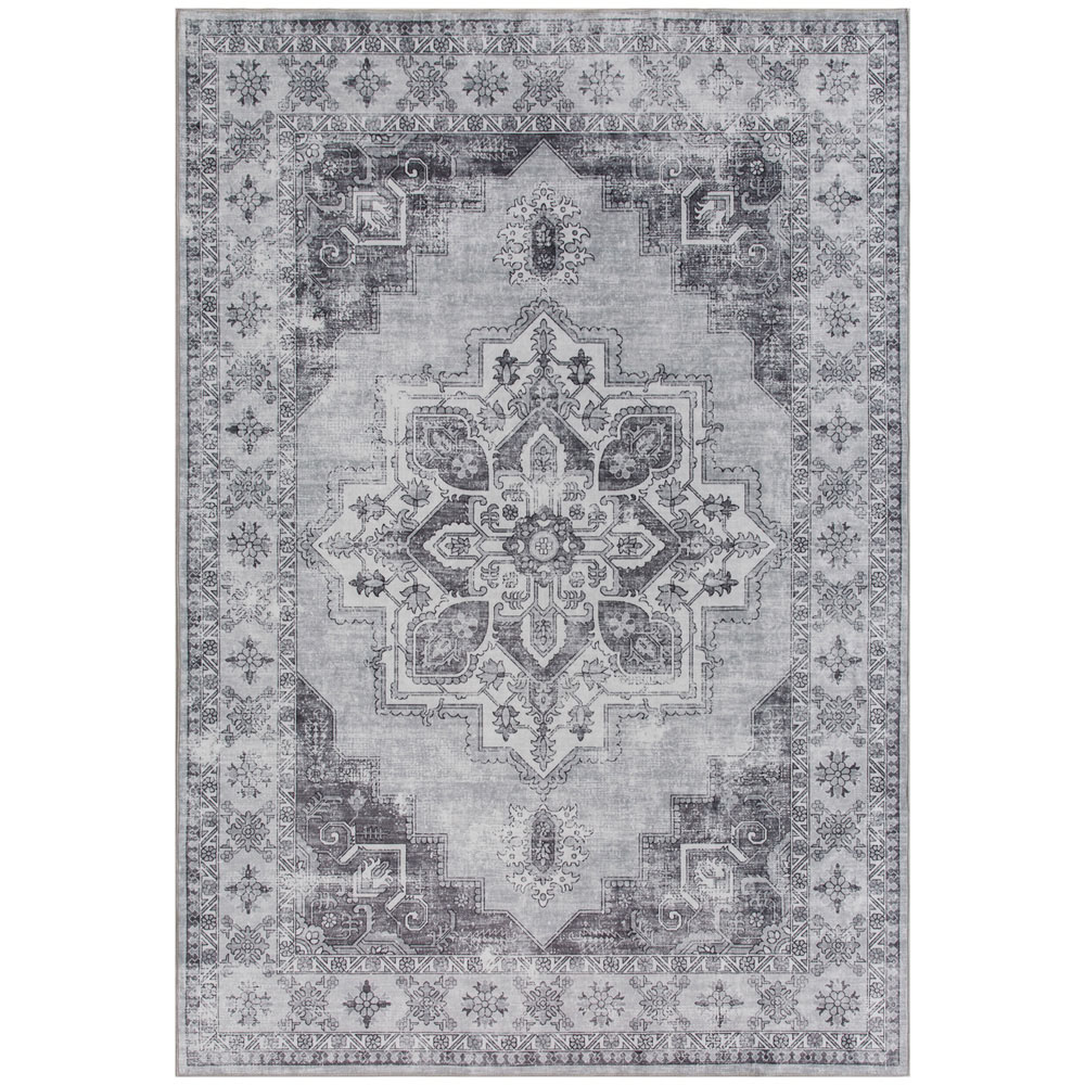 HOMCOM Grey Floral Flannel Non Slip Rug 170 x 120cm Image 1