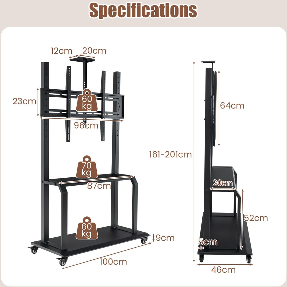 Costway Mobile TV Stand Rolling Cart with Camera and AV Shelf Image 9