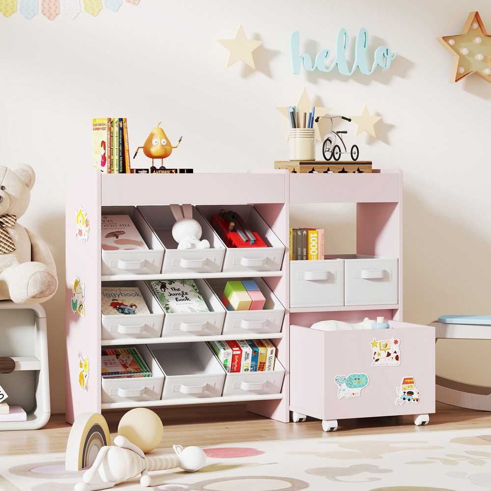 AIYAPLAY 11 Bin Pink Kids Toy Storage Unit with 3 Stickers Image 4