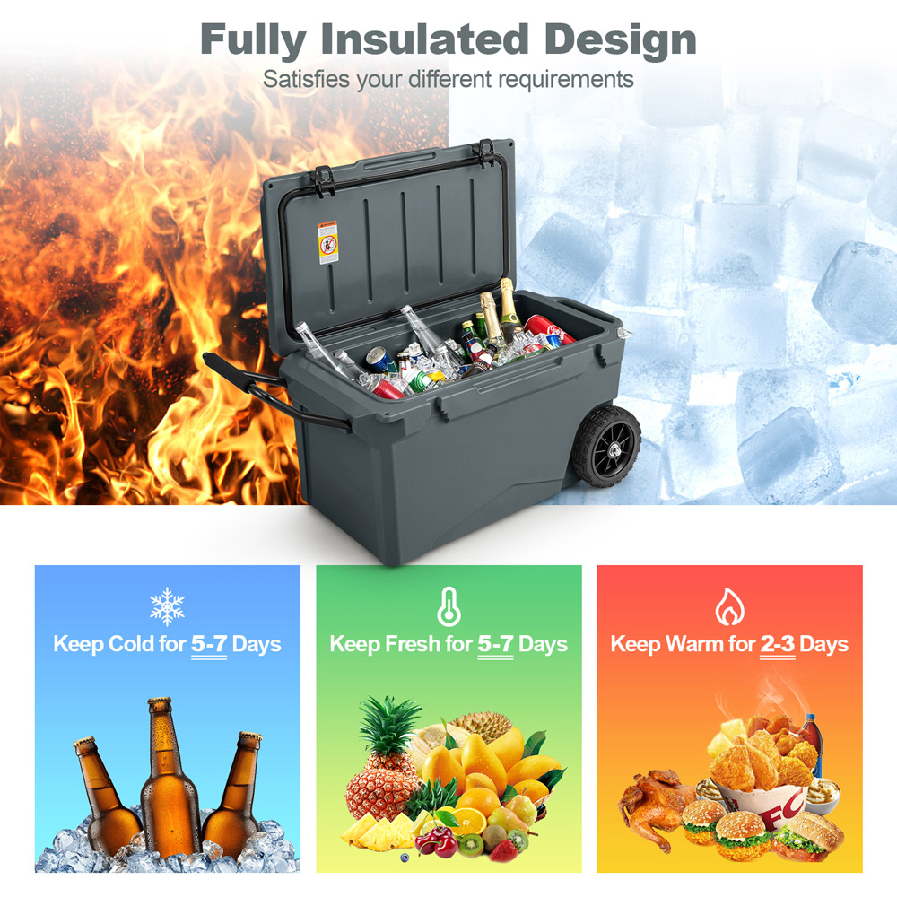 Costway Grey Rotomolded Portable Cooler with Wheels 71L Image 8