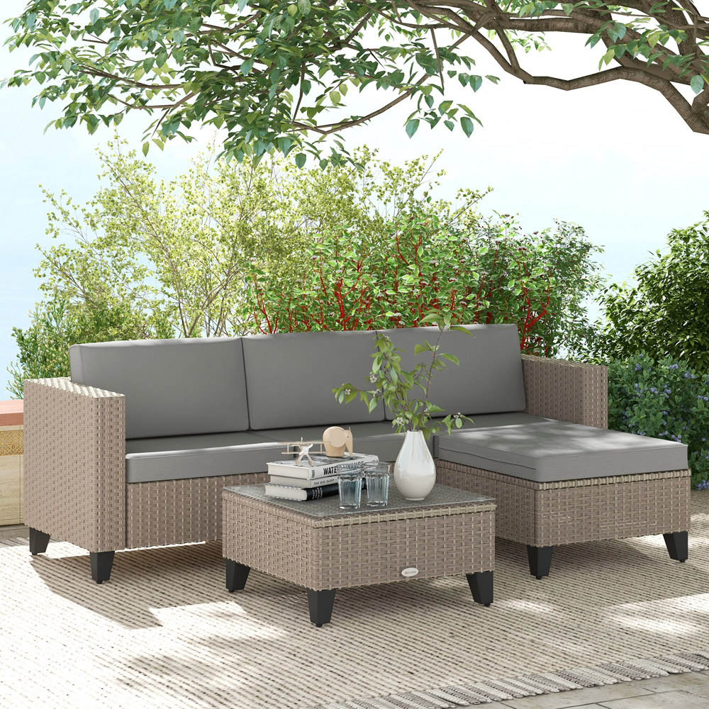 Outsunny 4 Seater Brown Rattan Sofa Lounge Set Image 1