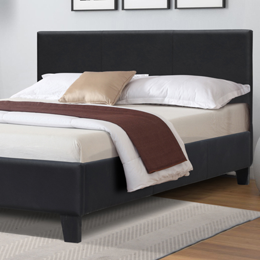 Comfy Living Small Double Black Faux Leather Bed Frame with Padded Headboard Image 2