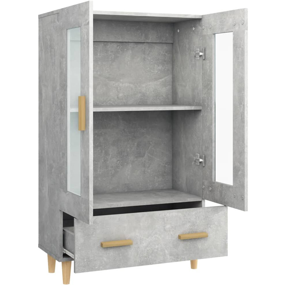 vidaXL 2 Glass Door Single Drawer Concrete Grey Highboard Image 6