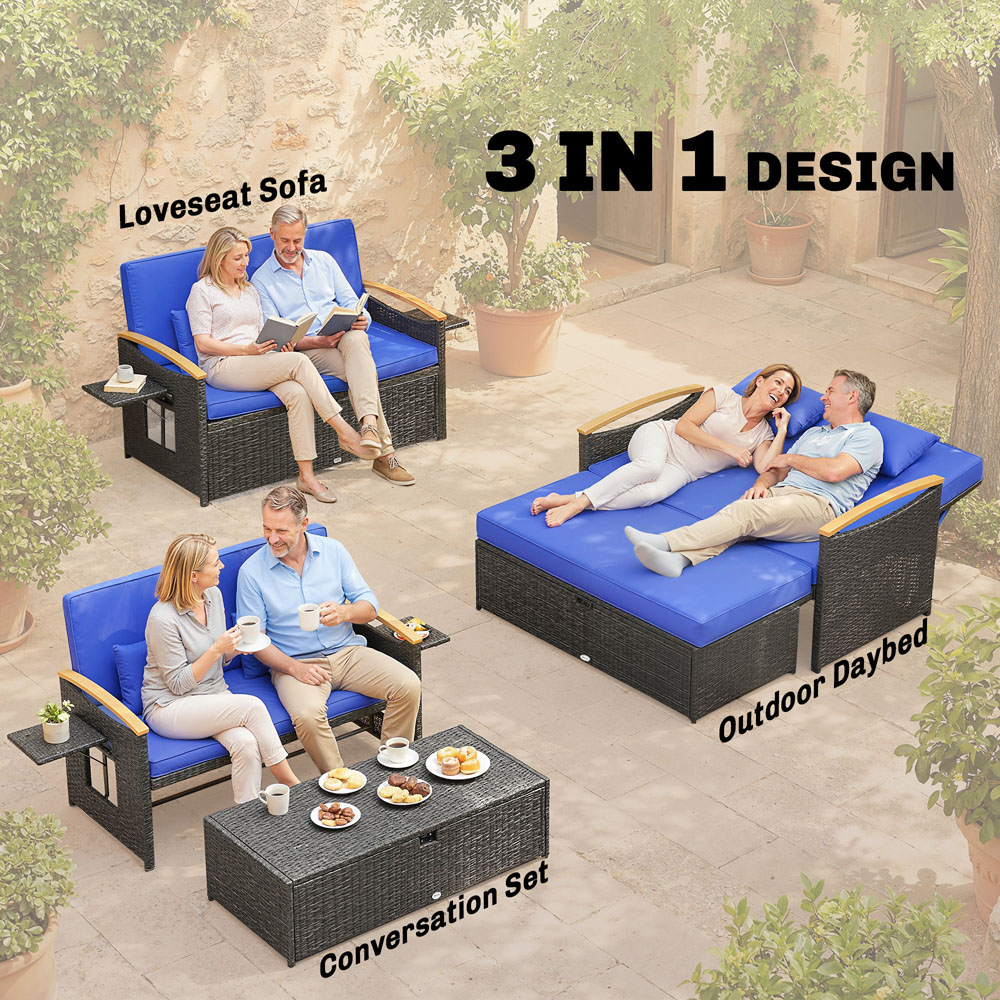 Outsunny 2 Seater Brown Garden Rattan Daybed with Ottoman Image 4