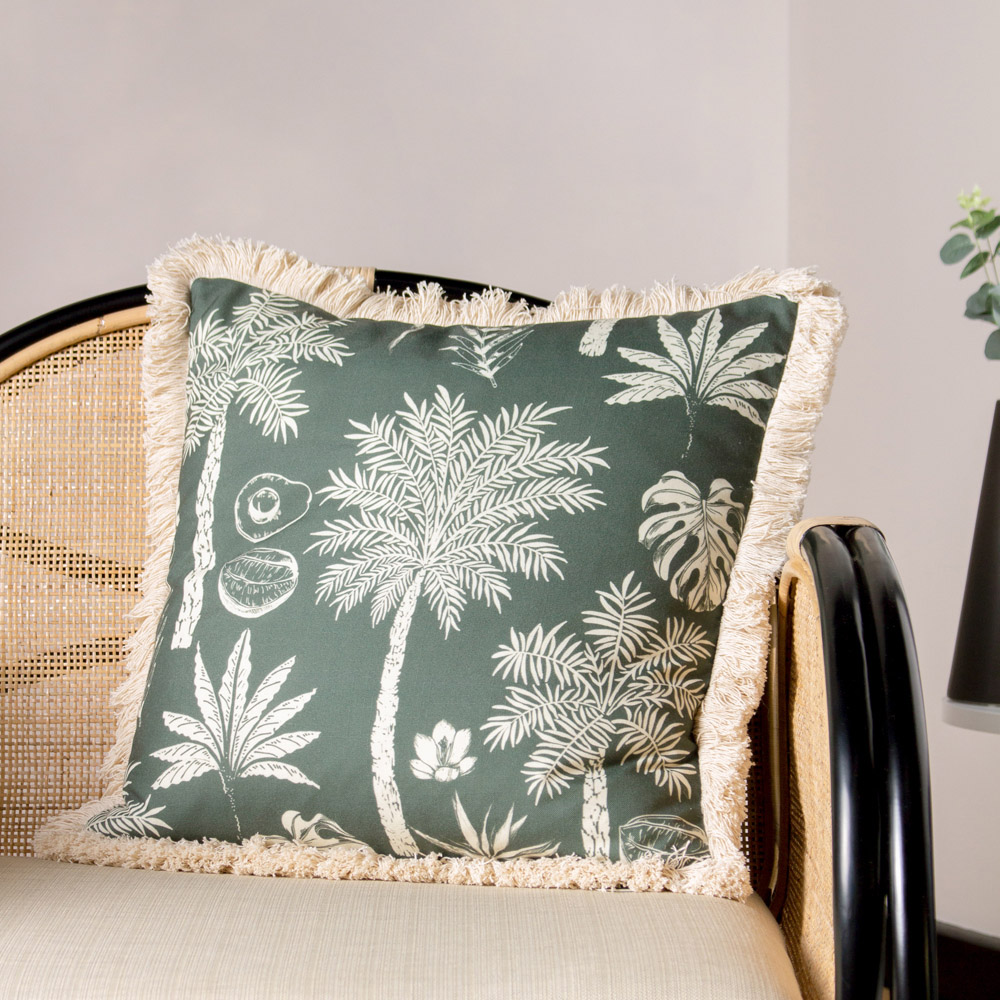 Paoletti Colonial Forest Palm Fringed Cushion Image 2