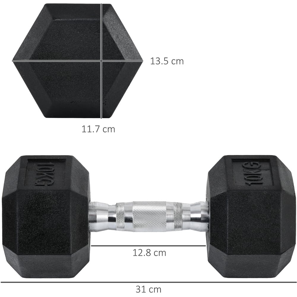HOMCOM Black Hexagonal Rubber Dumbbell Set 10kg 2 Pack Image 7