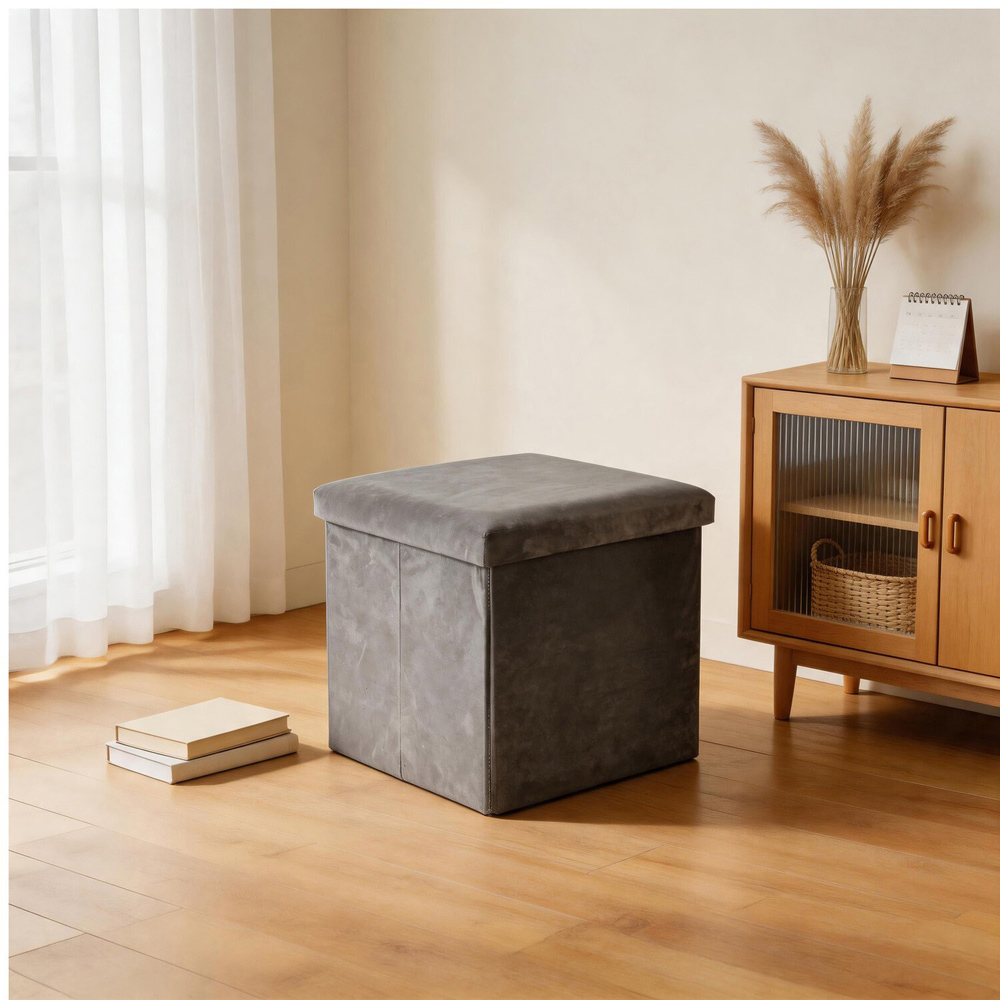Brushed Velvet Storage Box Grey Image 3