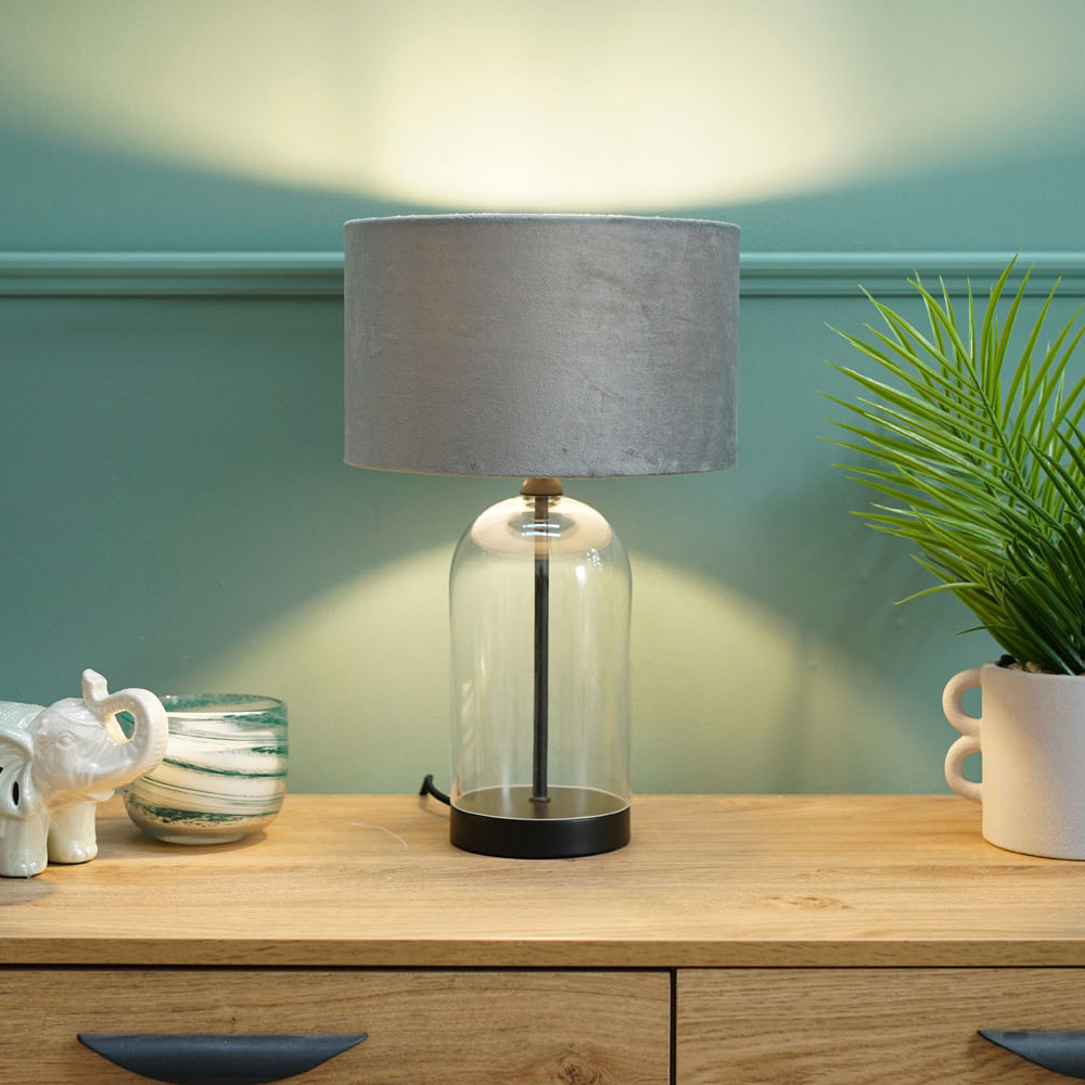 ValueLights Jessy Black and Grey Velvet Shade Glass LED Table Lamp Image 2