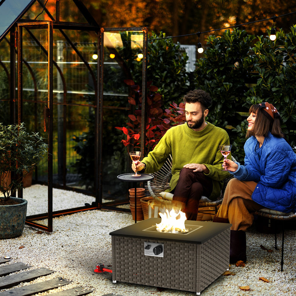 Outsunny 13KW Grey Rattan Propane Gas Fire Pit Table Image 2