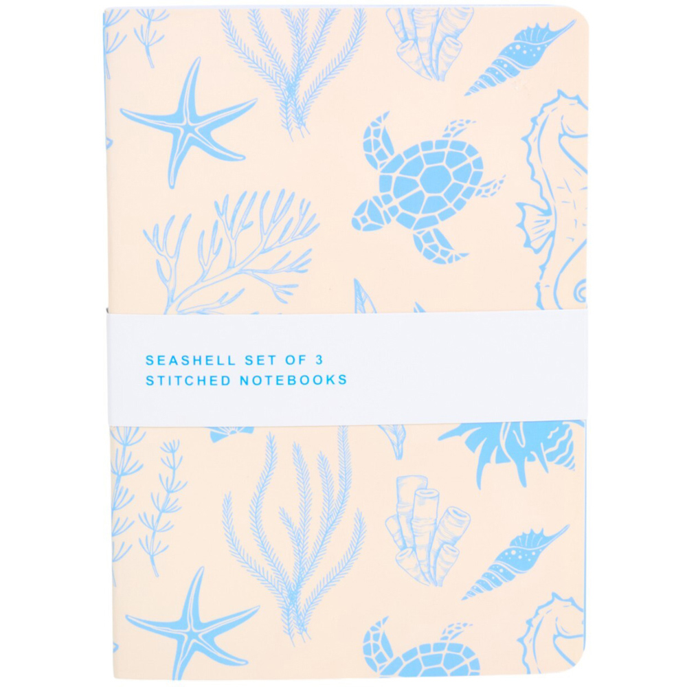 Set of 3 Seashell Stitched Notebooks Blue Image 2