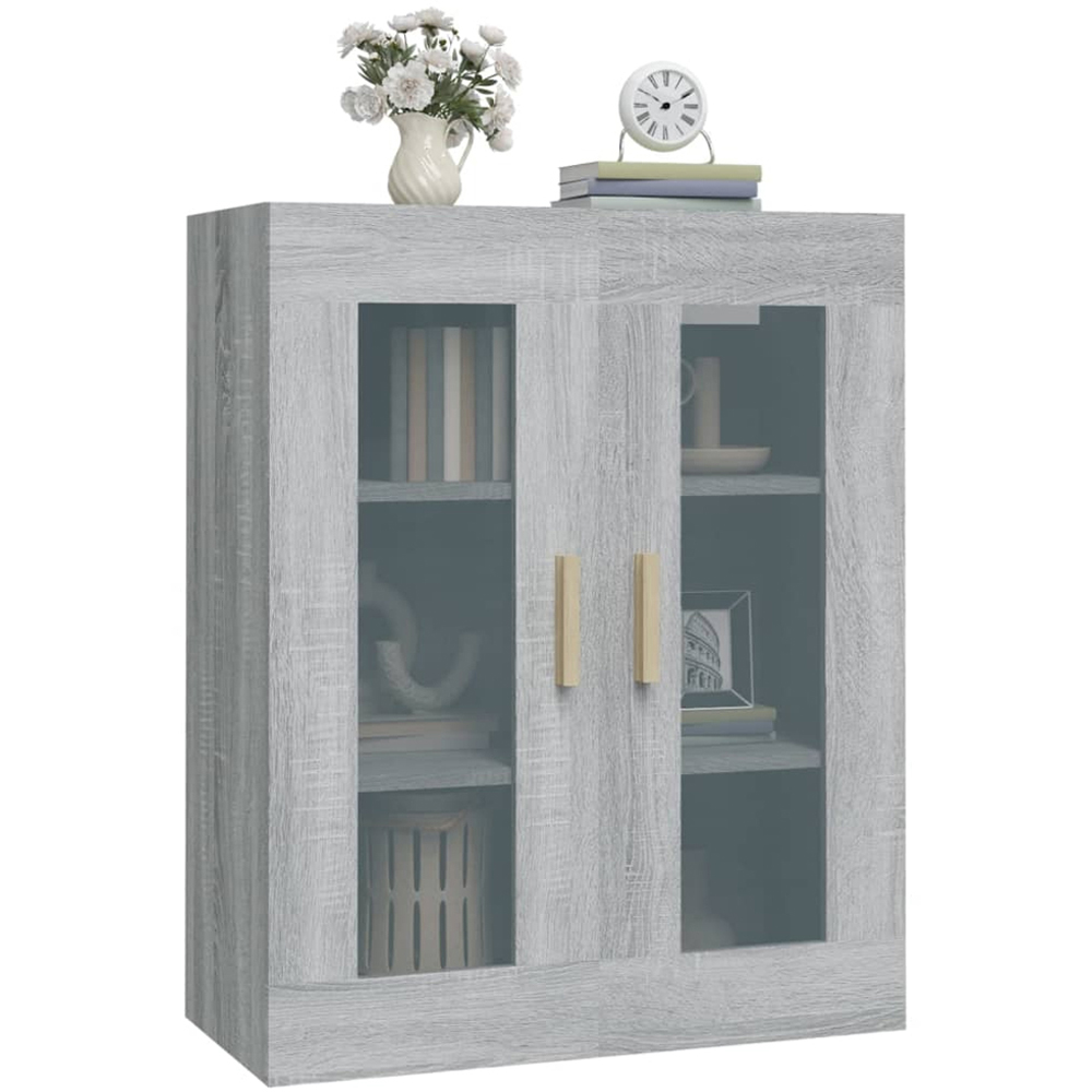 vidaXL 2 Glass Door Grey Sonoma Hanging Wall Cabinet Image 4