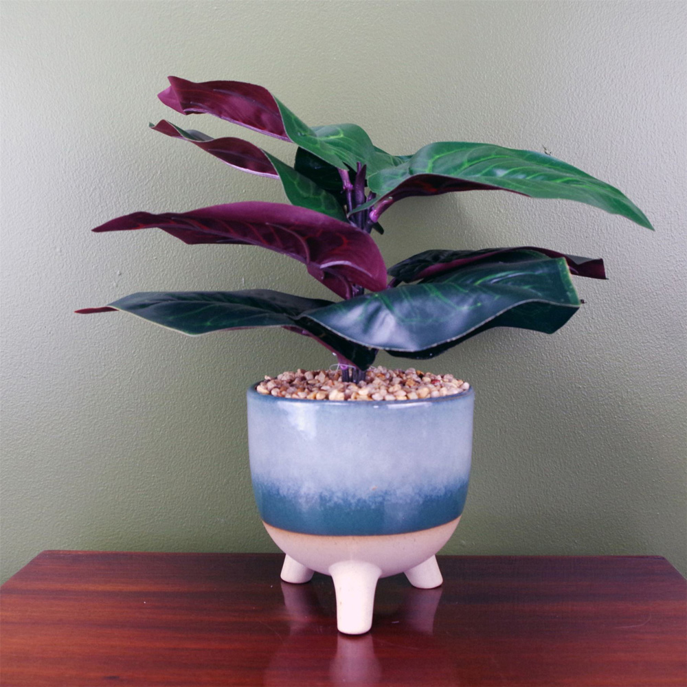 Leaf Ficus Artificial Plant in Teal Blue Green Ceramic Planter 35cm Image 2
