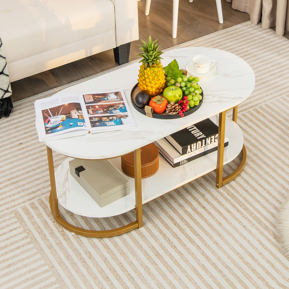 Costway White Marble Coffee Table Image 3
