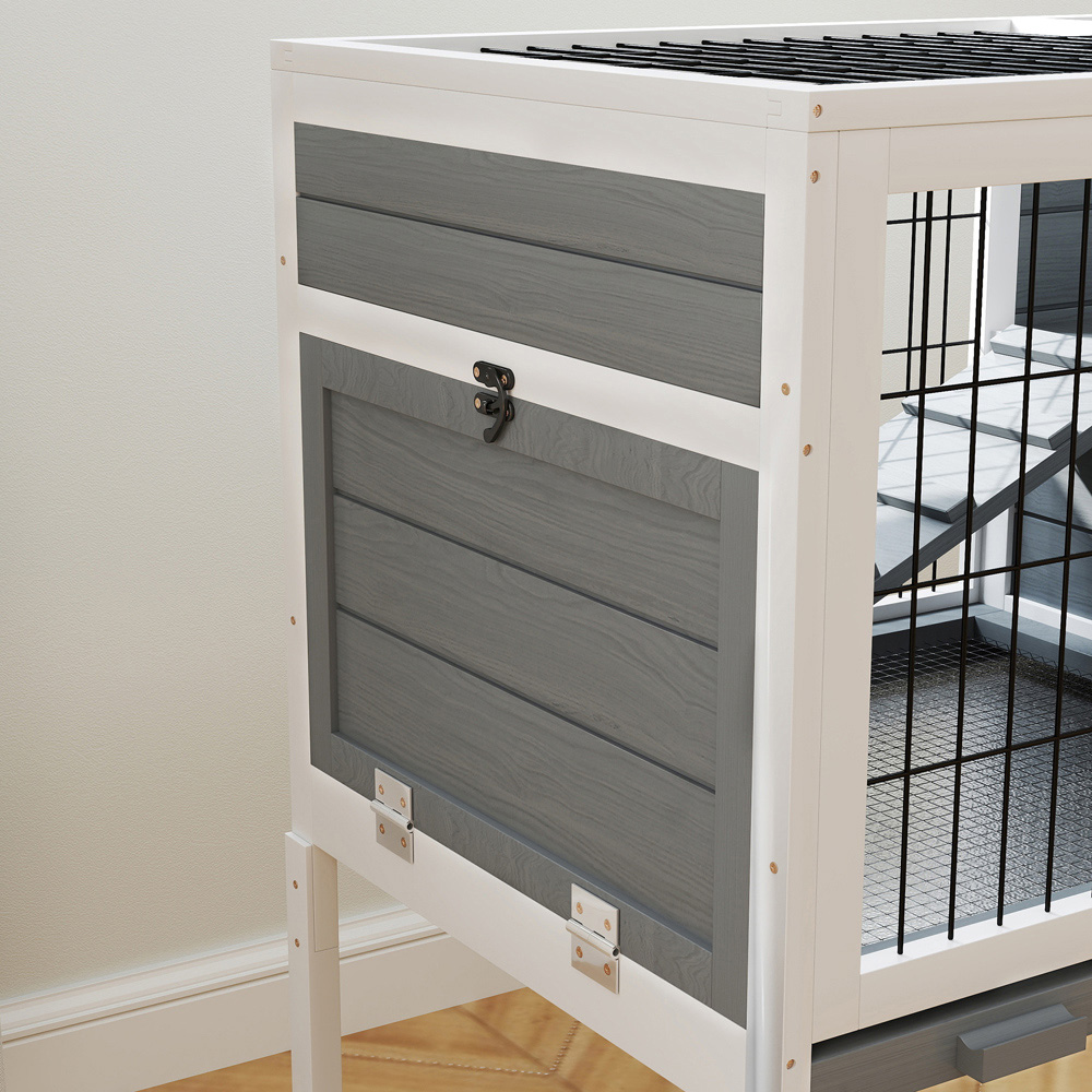 PawHut White and Grey Small Animal Pet Hutch with Openable Roof Image 3