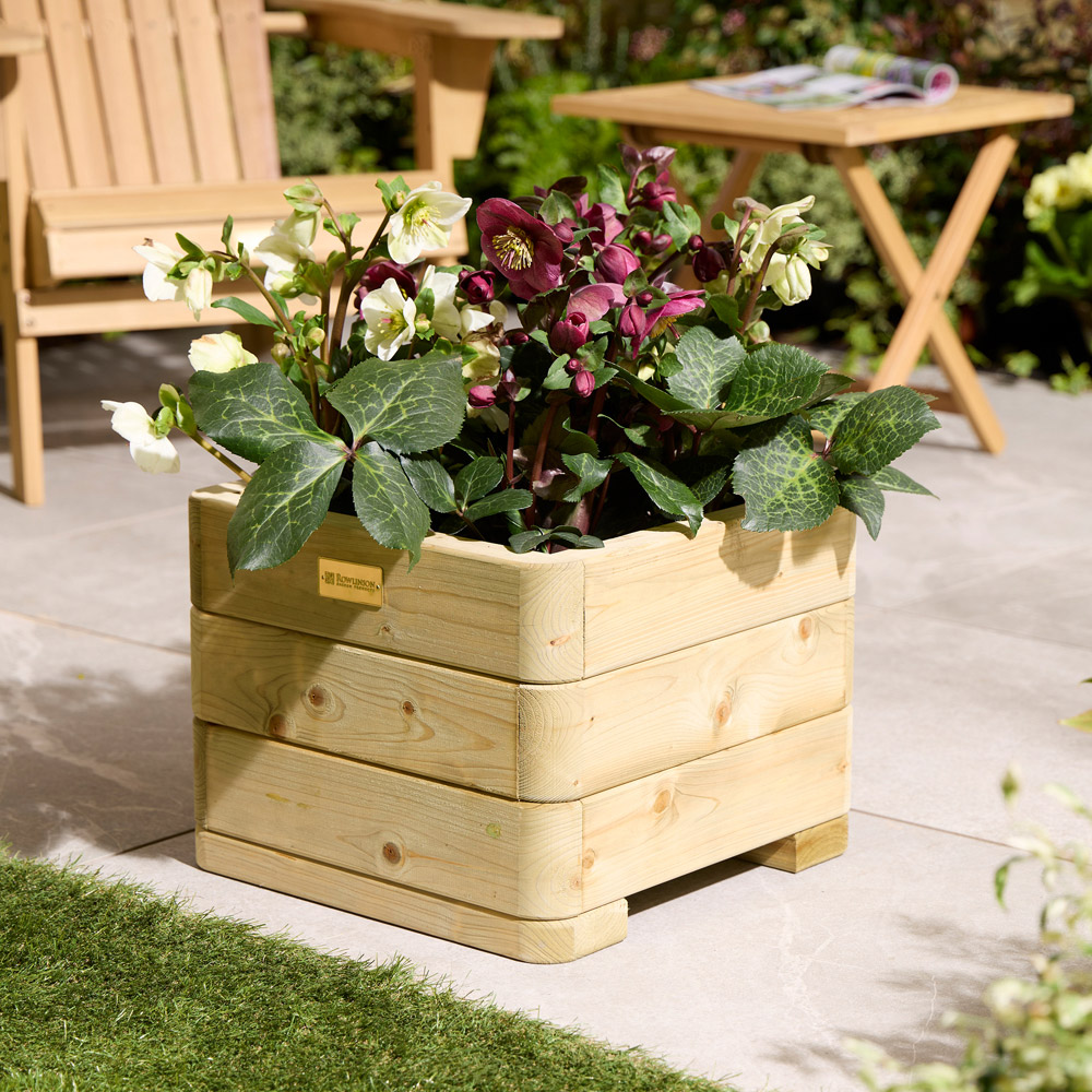 Rowlinson Marberry Natural Wooden Garden Planter 30 x 40 x 40cm Image 2