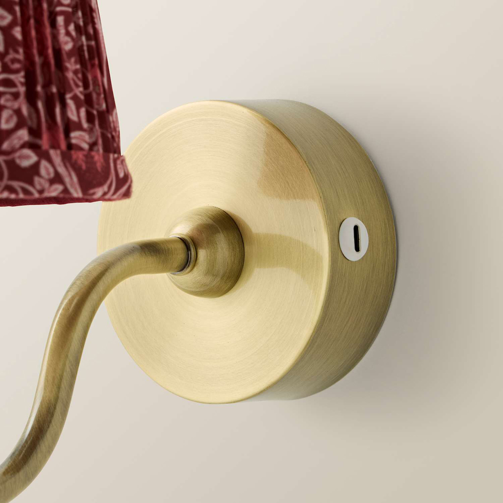 ValueLights Lowe Burgundy Floral Pleated Shade Gold Rechargeable Wall Light with Bulb Image 5