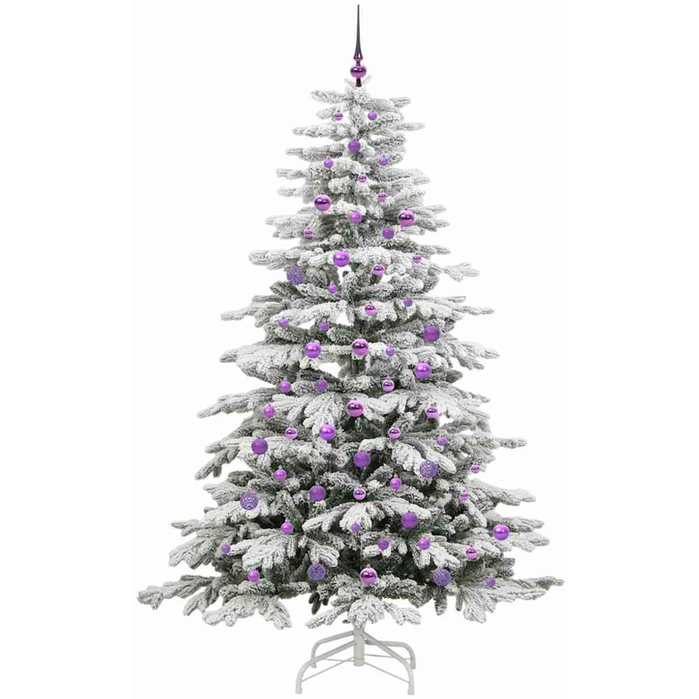 vidaXL Pre-Lit Lilac Baubles White Artificial Snow Flocked Christmas Tree 7ft Image 4