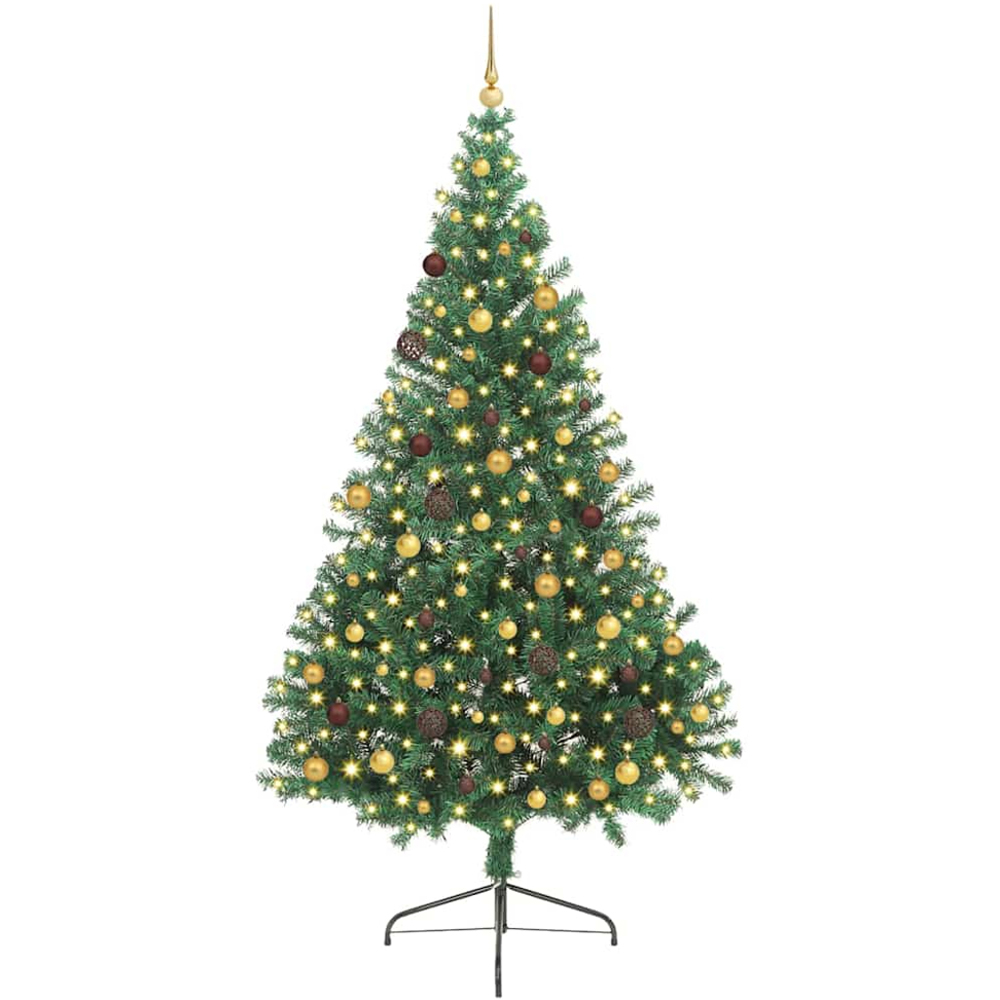 vidaXL Pre-Lit Gold and Bronze Baubles Green Artificial Christmas Tree 8ft Image 1