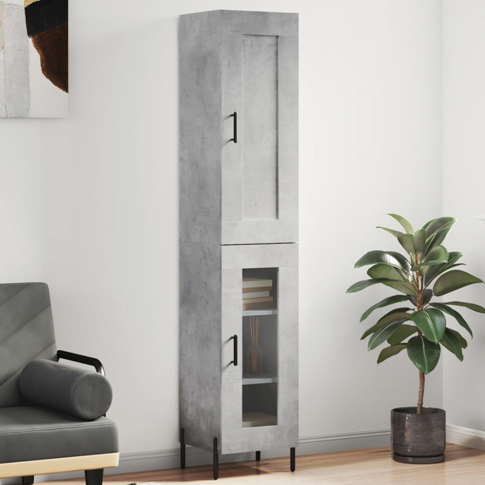 vidaXL 2 Door Concrete Grey Tall Highboard Image 1