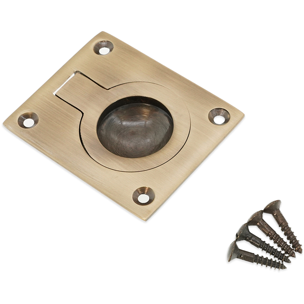 Spira Brass Antique Brass Square Flush Ring Pull Handle Image 4