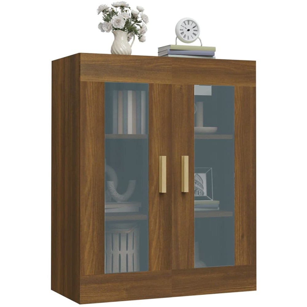 vidaXL 2 Glass Door 3 Shelf Brown Oak Wall Mounted Cabinet Image 4
