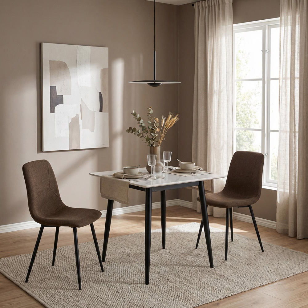 FWStyle Esme Set of 2 Dark Brown and Black Linen Upholstered Steel Frame Dining Chair Image 5