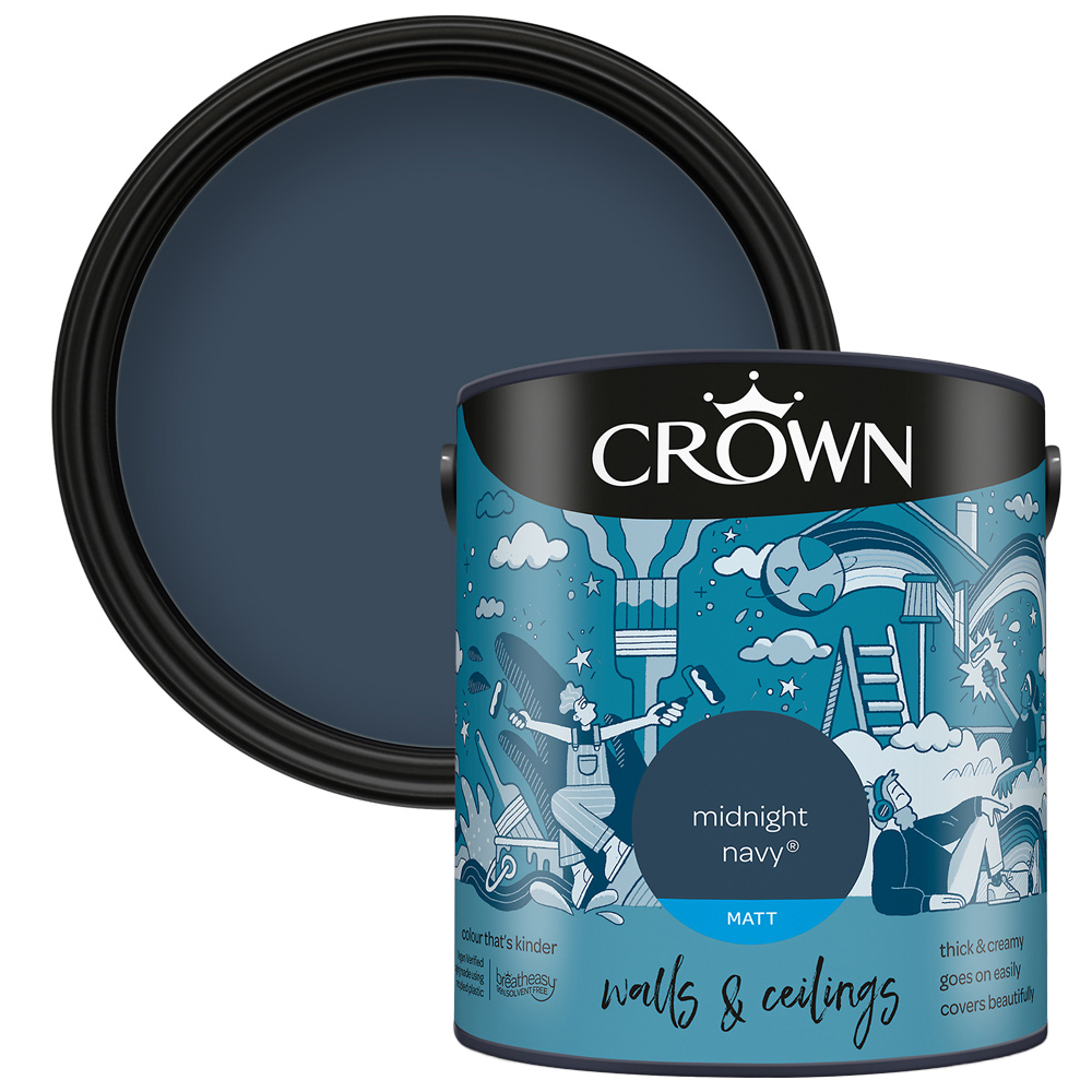 Crown Walls & Ceilings Midnight Navy Matt Emulsion Paint 2.5L Image 1