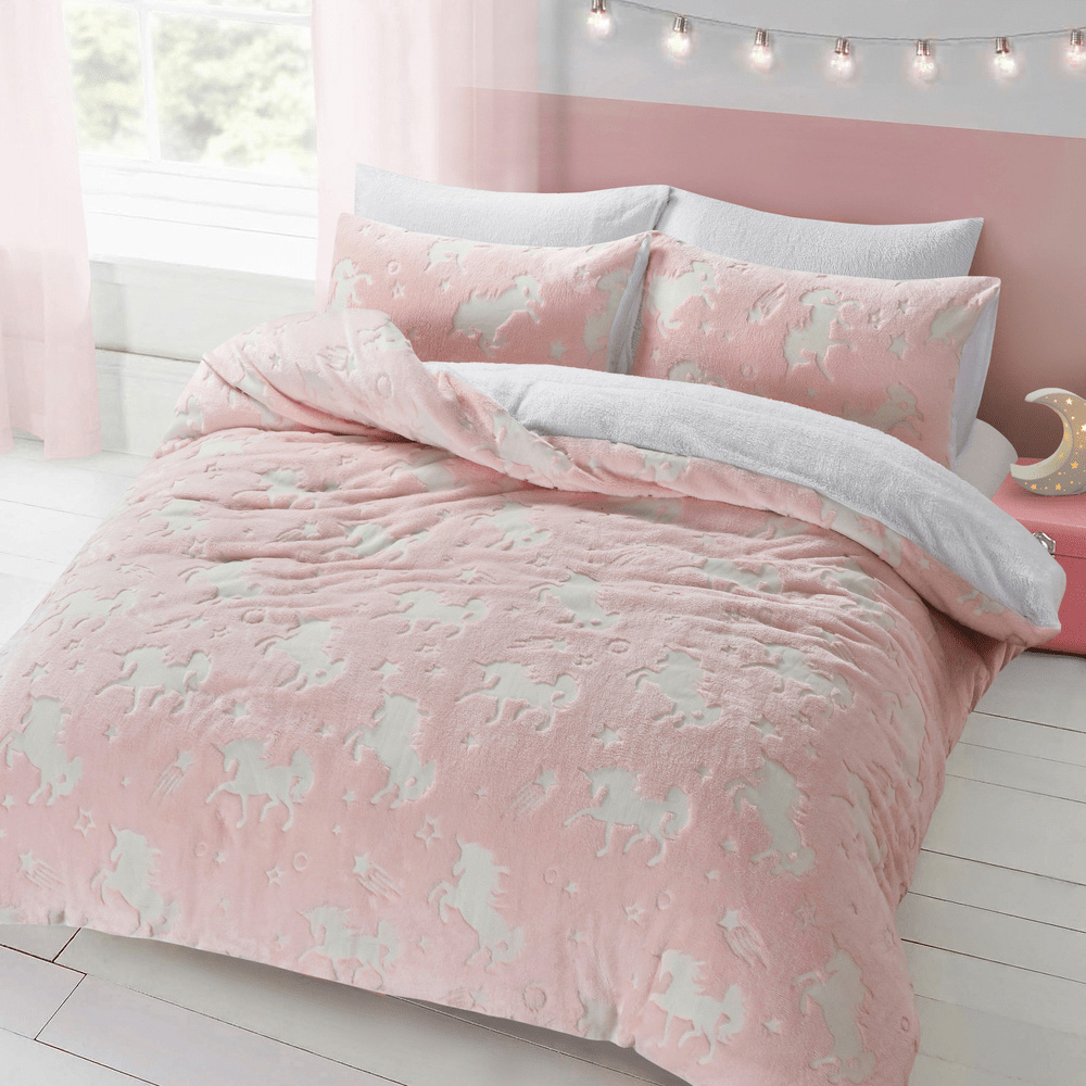 Velosso Single Pink Glow in the Dark Unicorn Duvet Set Image 1