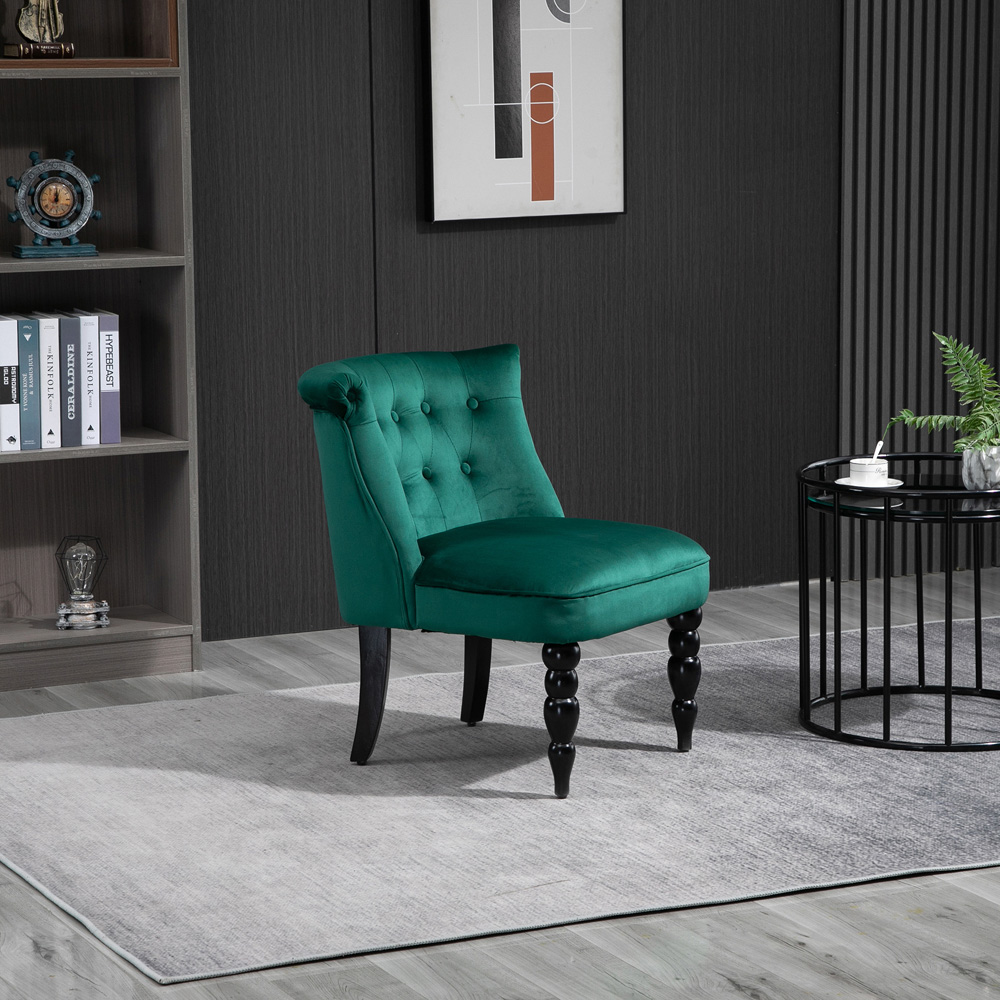 HOMCOM Green Velvet Button Tufted Wingback Chair with Rubber Wood Legs Image 7