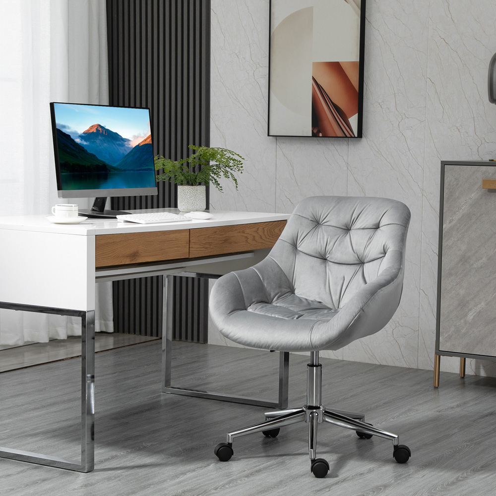 Portland Grey Velvet Swivel Ergonomic Office Chair Image 7
