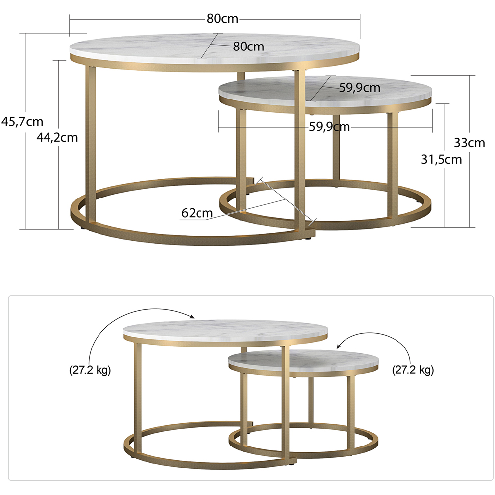 Dorel Home Amelia White Marble Nest of Coffee Tables Set of 2 Image 7