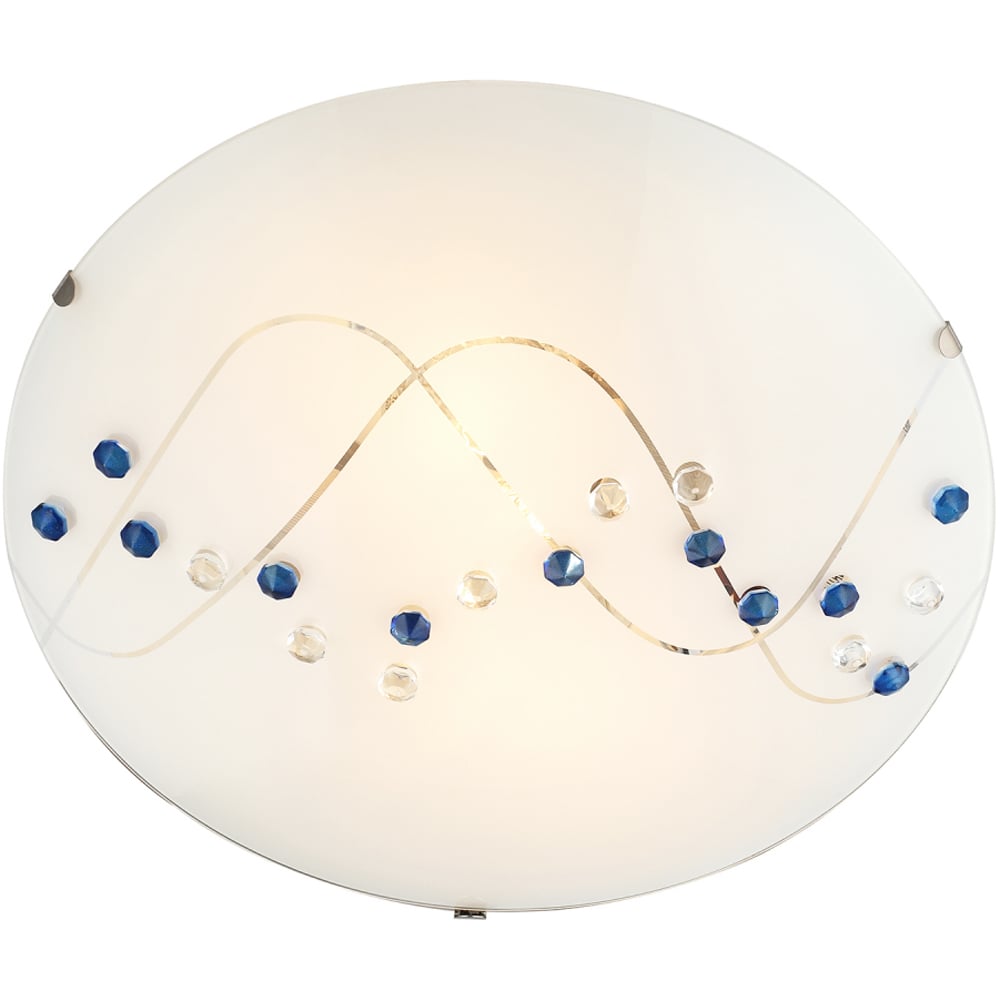 Happy Homewares Round Opal Glass Ceiling Light with Blue and Clear Crystal Buttons Image 5