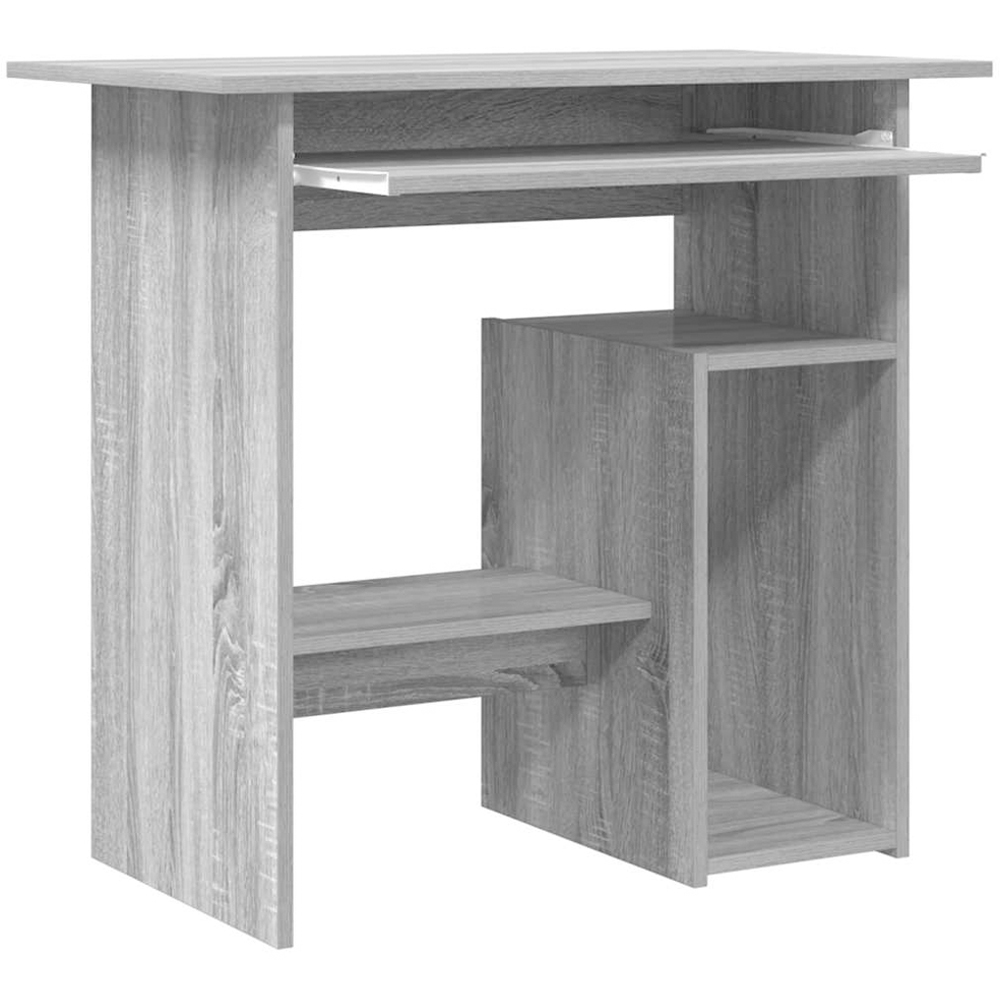 vidaXL 3 Shelf Computer Desk with Keyboard Tray Grey Sonoma Image 3