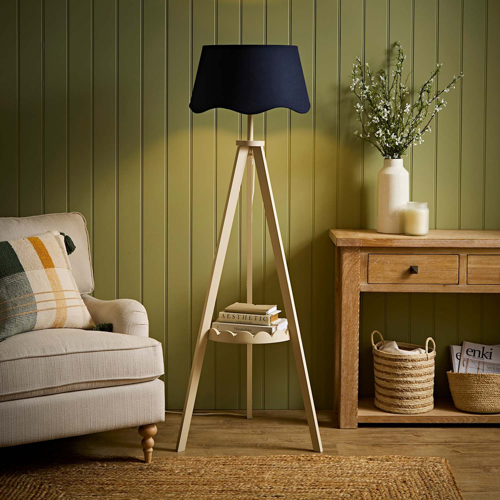 ValueLights Morrigan Navy Shade Cream Scallop Tripod LED Floor Lamp with Bulb Image 6