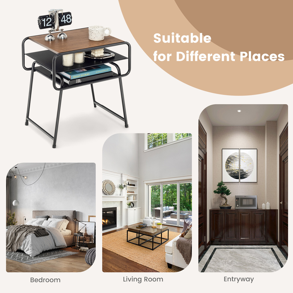 Costway 2 Shelf Brown Sofa Side Table Image 7