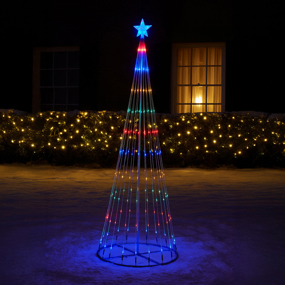 Neo Multicolour Waterfall LED Outdoor Christmas Tree with Remote 8ft Image 2