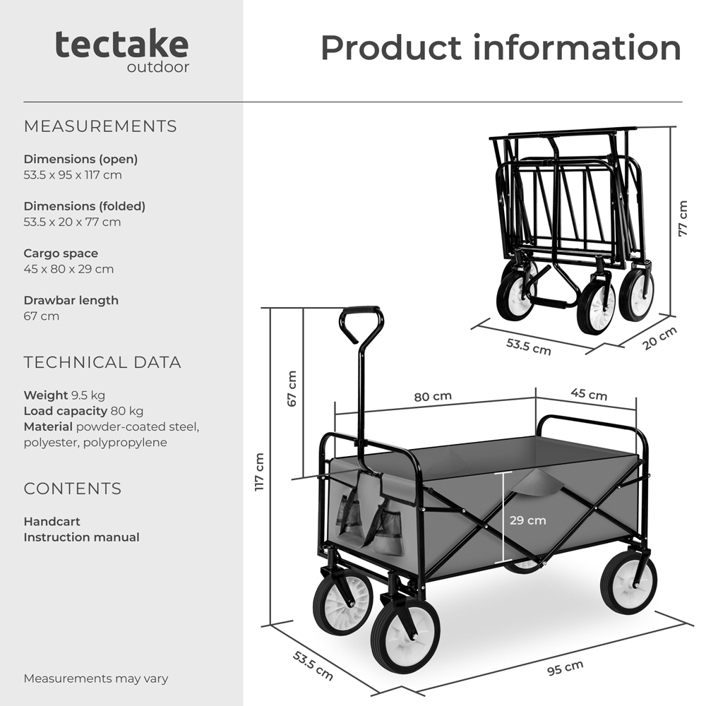 tectake Grey 2 Mesh Pocket Foldable Garden Trolley with 80kg Load Capacity Image 9
