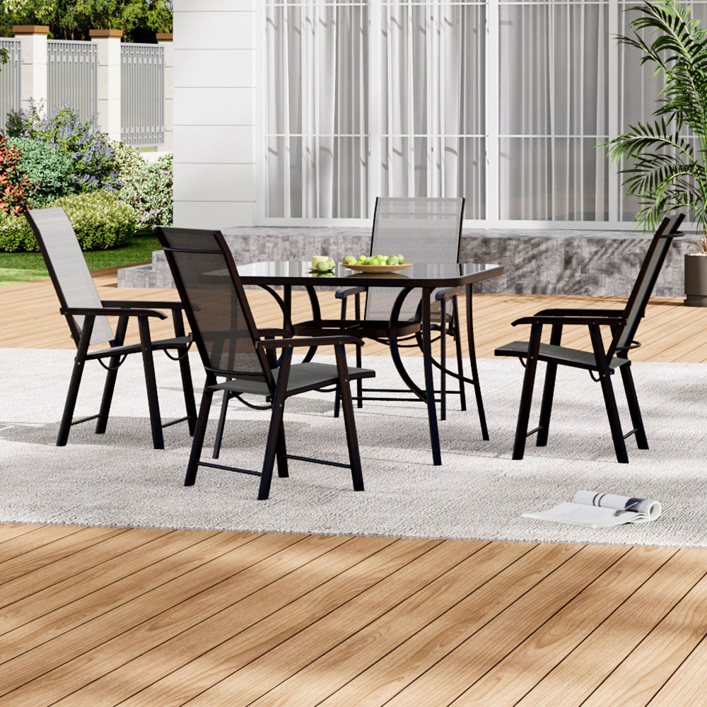 Living and Home Foldable 4 Seater Black Square Bistro Set Image 6
