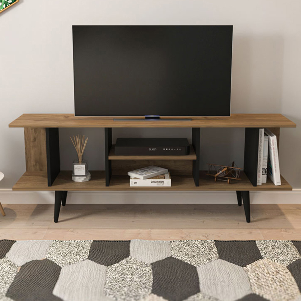 Decorotika Akya Walnut and Black TV Unit Image 1