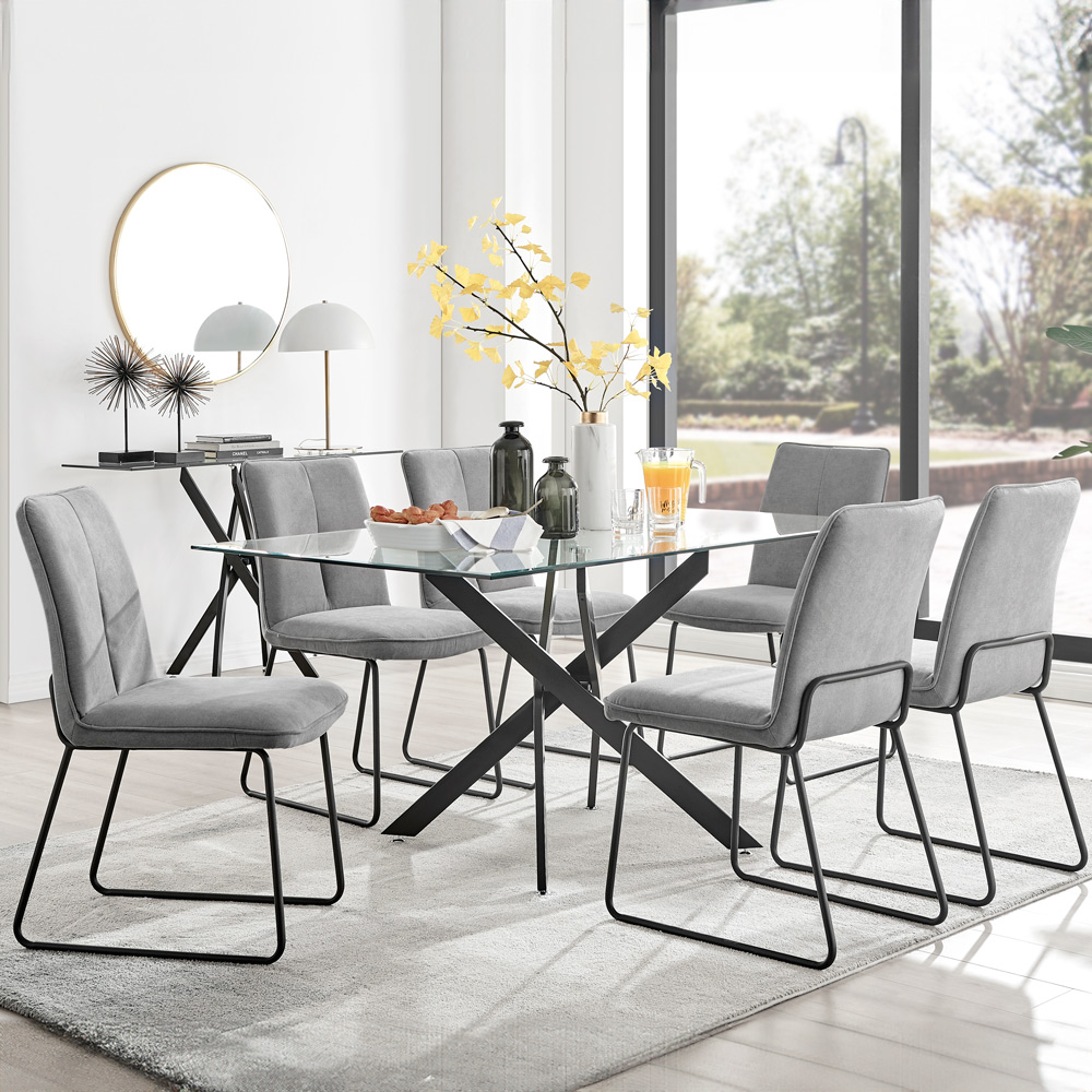 Furniturebox Tavolo Harley 6 Seater Glass Dining Set Light Grey Image 1