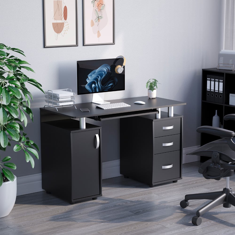 Vida Designs Otley 3 Drawer Computer Desk Black Image 6