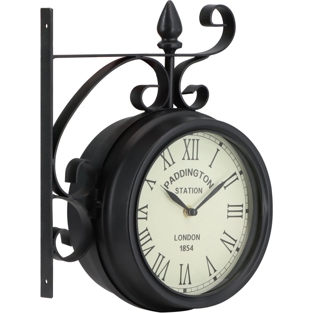 Charles Bentley Black Paddington Double Sided Garden Clock 35 x 33cm Image 1