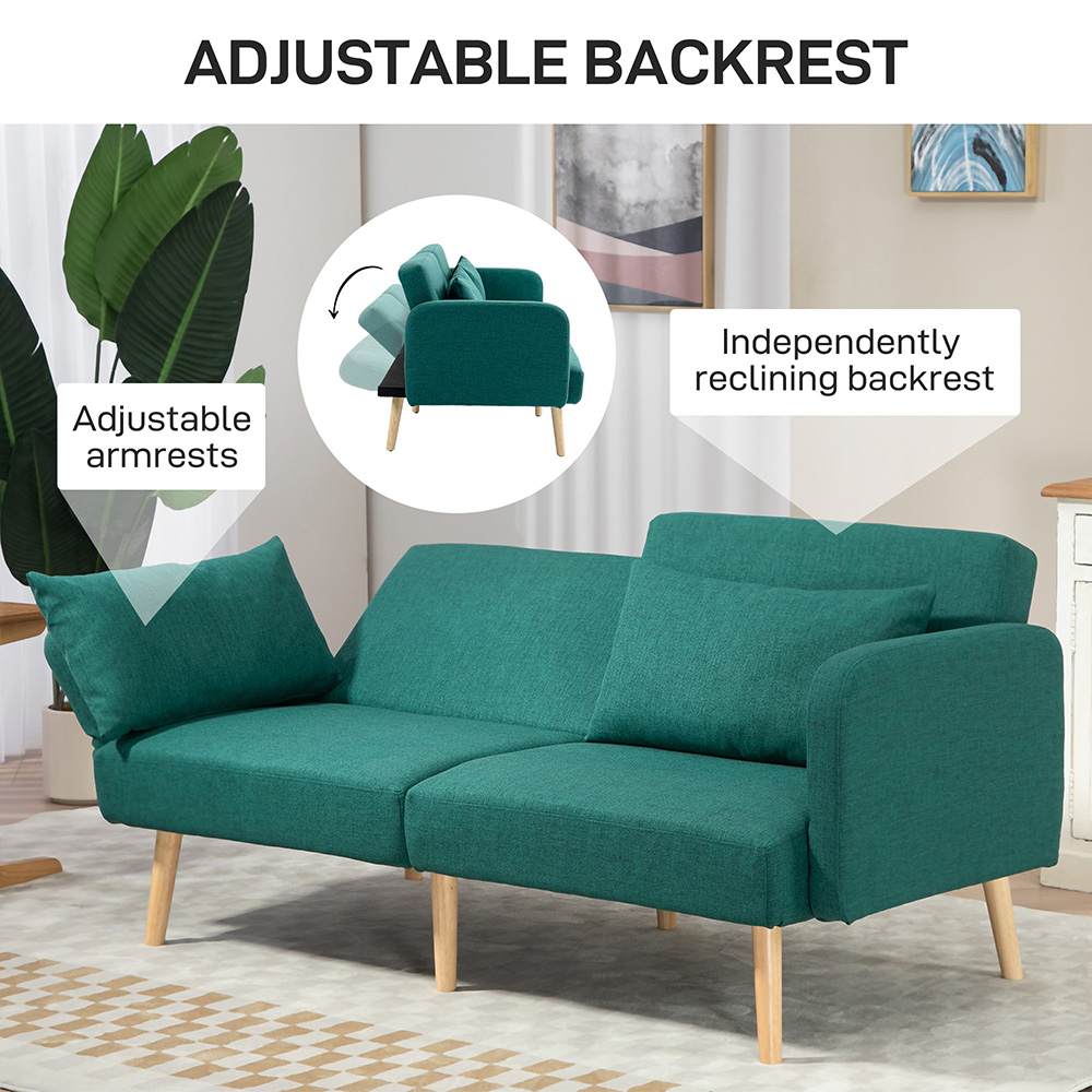 Portland 2 Seater Green Convertible Sofa Bed with Cushions Image 6