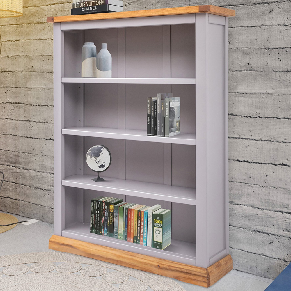 Biccari 4 Shelf Grey Wide Bookcase Image 1