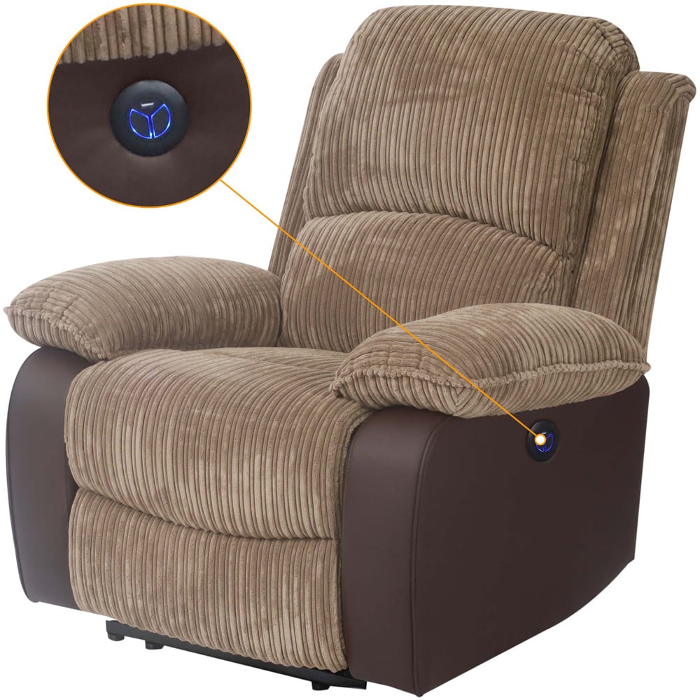 Comfy Living 6 Seater Brown Cord Fabric Electric Recliner Sofa Set Image 3