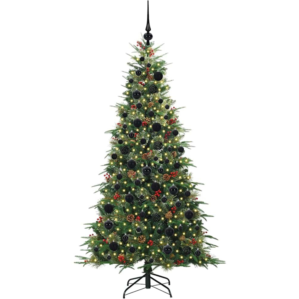 vidaXL Pre-Lit Black Baubles Green Artificial Hinged Christmas Tree 5ft Image 1