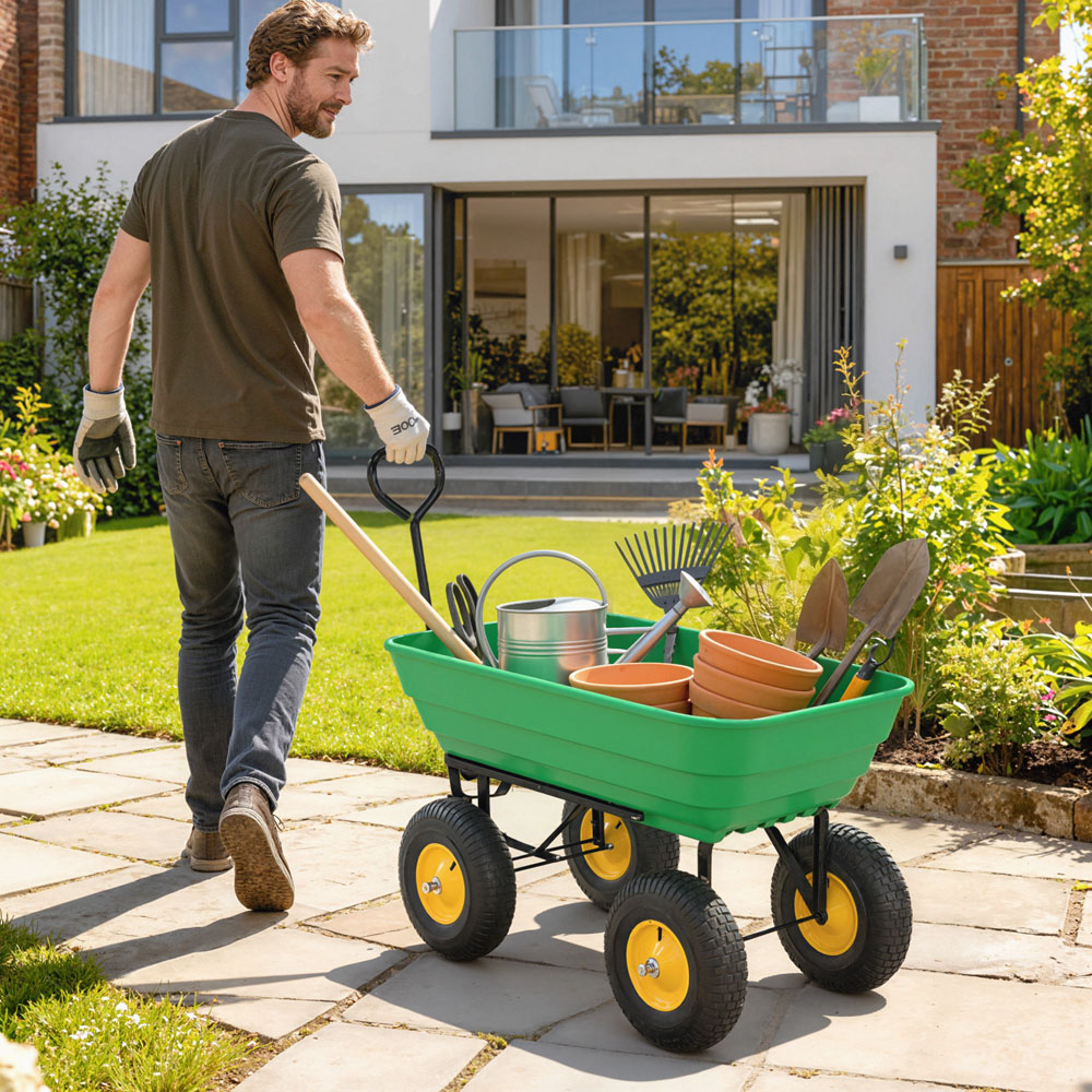 Outsunny 75L Green Heavy Duty Trolley Garden Cart Image 4
