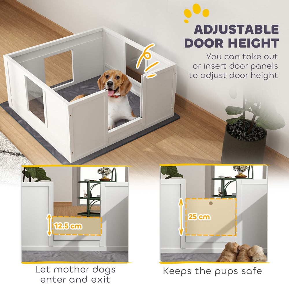 PawHut Dog Whelping Box with Whelping Pad and Adjustable Entrance Image 5