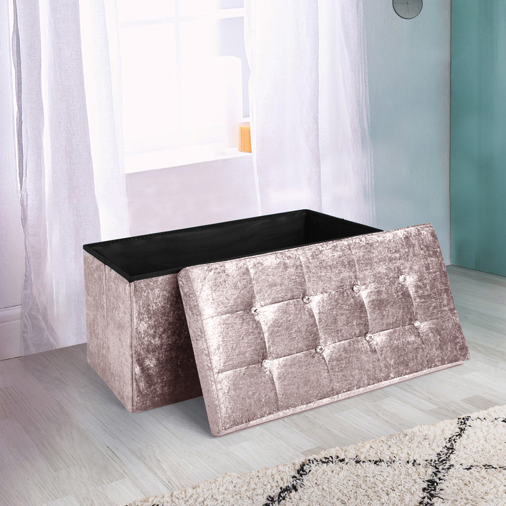 Homerepublic Blush Crushed Velvet Foldable Storage Box 76 x 38cm Image 2