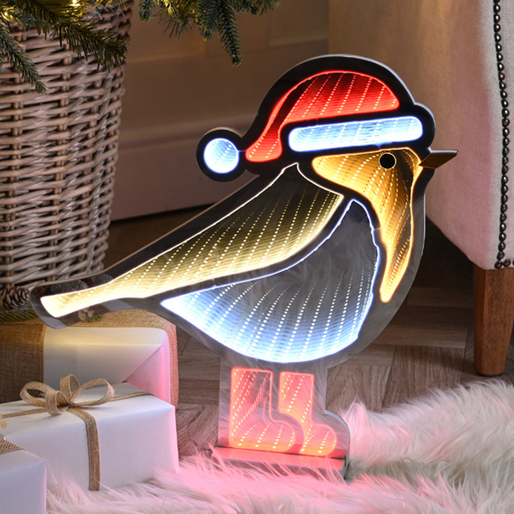 Samuel Alexander Red and White LED Light Up Christmas Robin Infinity Christmas Decoration 40cm Image 1